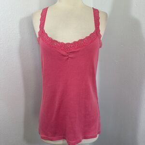 Pacific Heights Tank Top Womens L Pink Lace Trim Shelf Bra Fairy Y2K